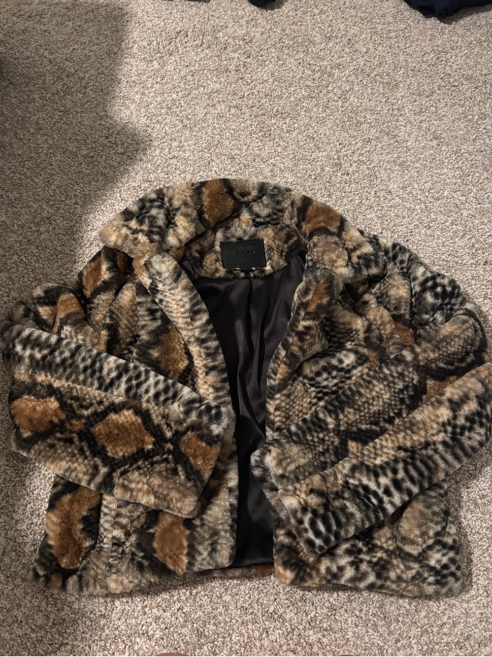 Blank NYC Brown & Black Faux Fur Animal Print Teddy Jacket